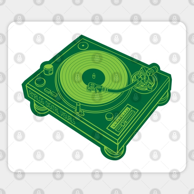 Turntable (Yellow Green Lines + Cadmium Green Drop Shadow) Analog / Music Magnet by Analog Digital Visuals